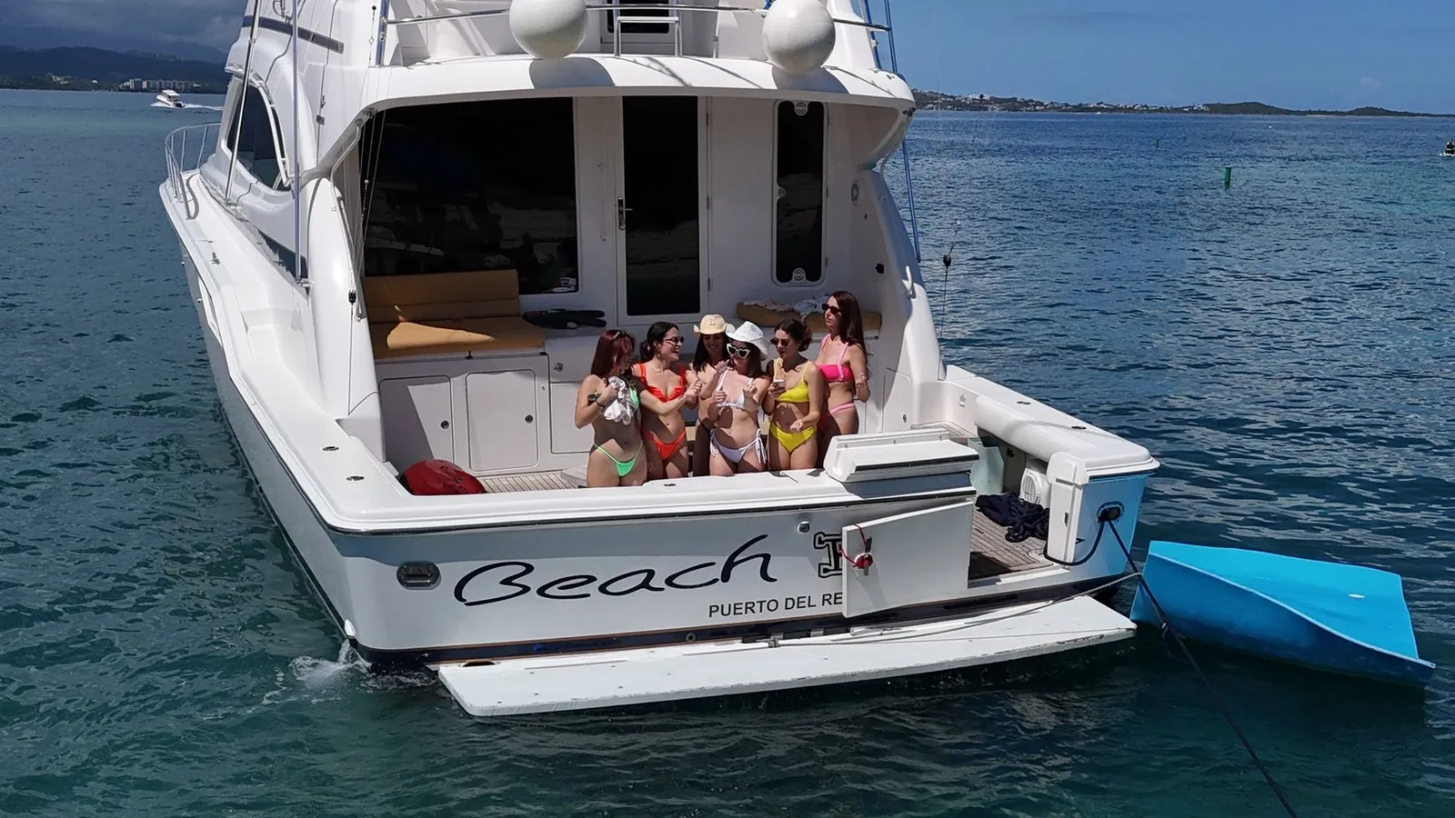 Aerial drone view of yacht with bachelorette group at sandbar Puerto Rico