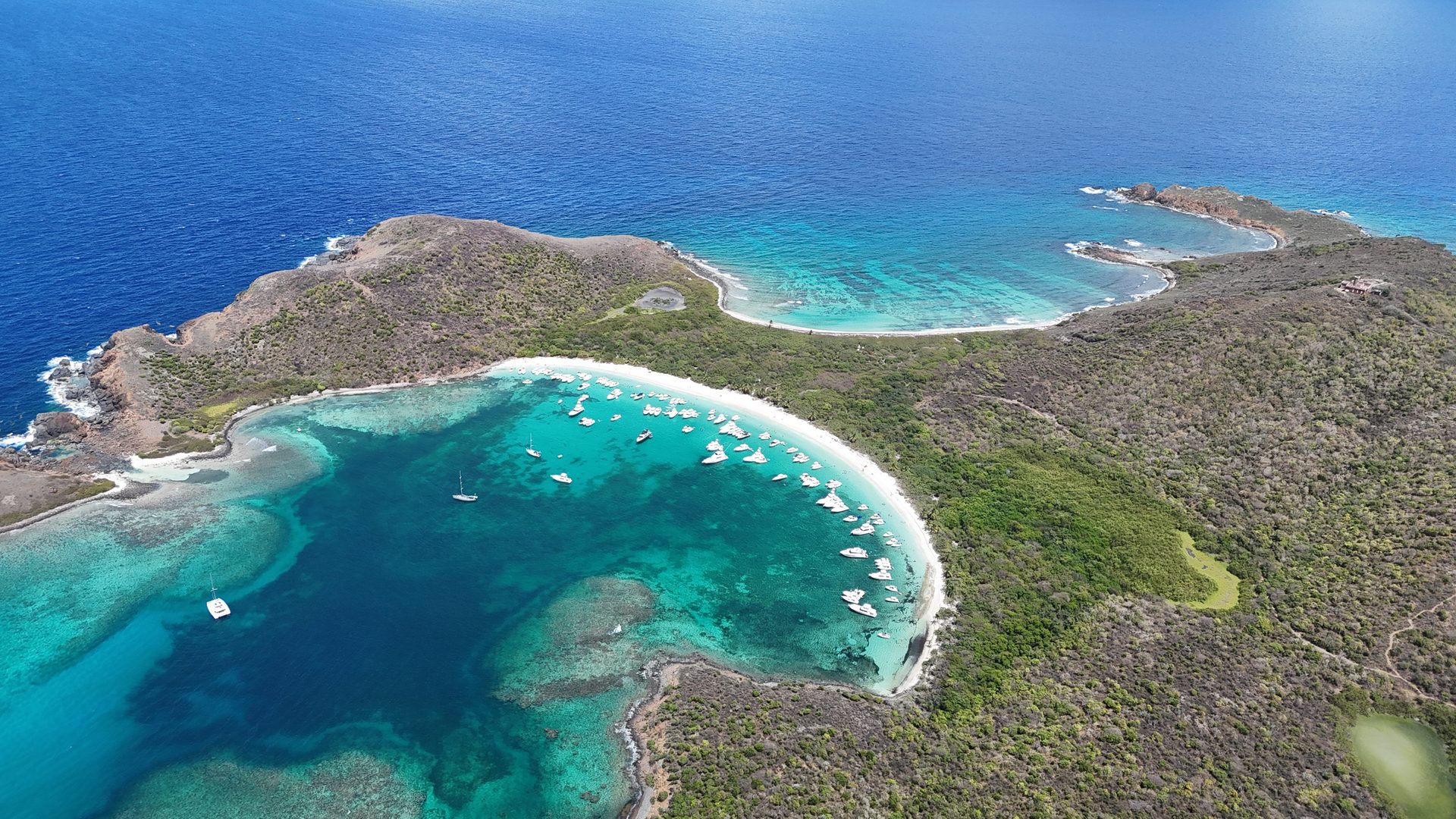 Aerial drone view of Culebra Island, Puerto Rico