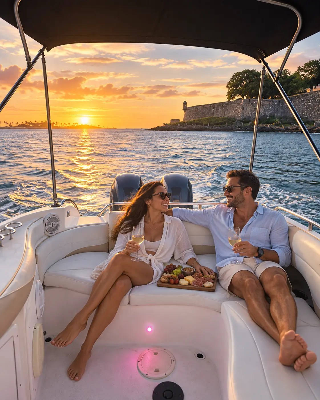 Tropical drinks and charcuterie served aboard a Boating Puerto Rico charter