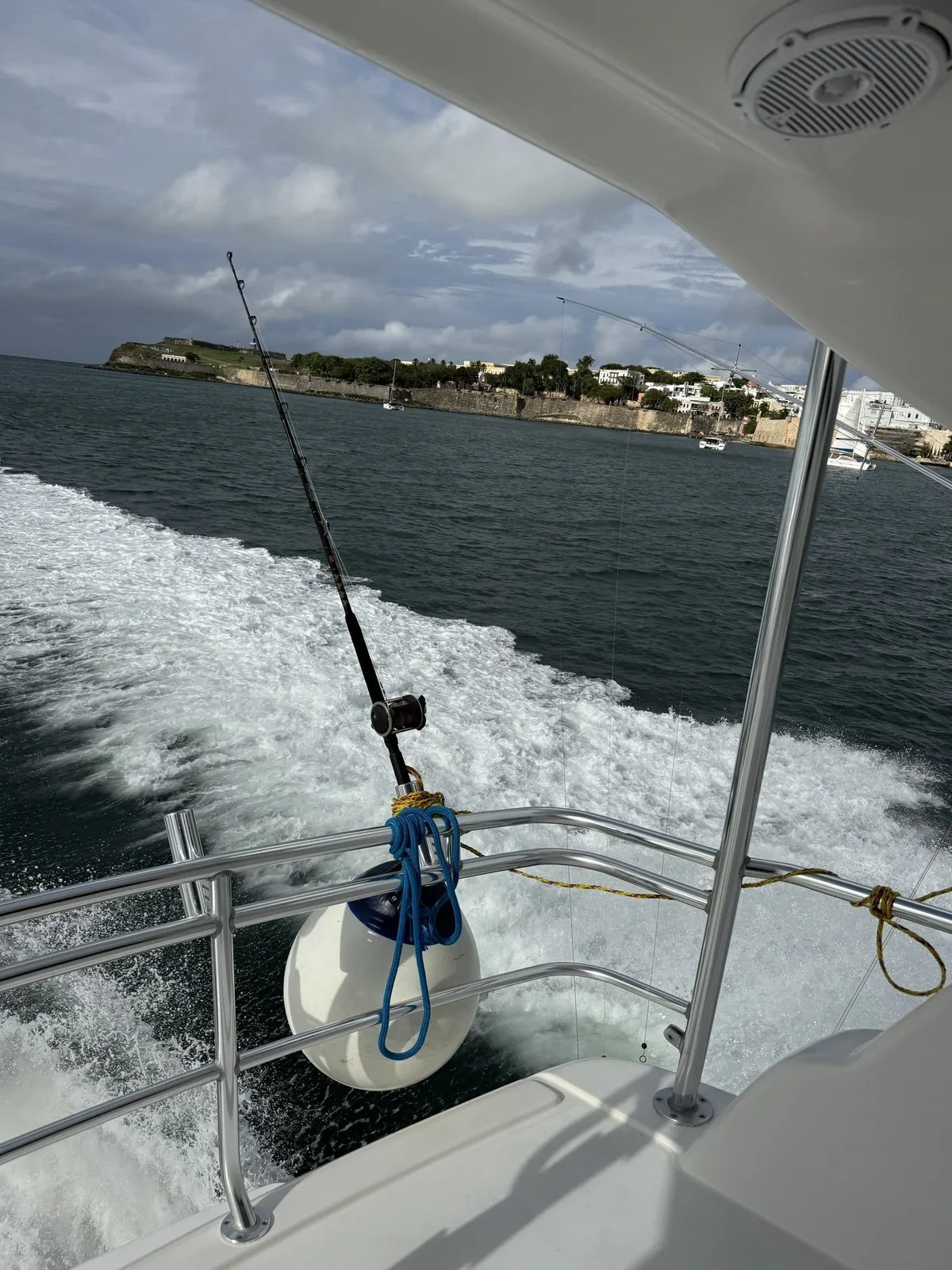Private yacht charter speeding through San Juan Bay Puerto Rico