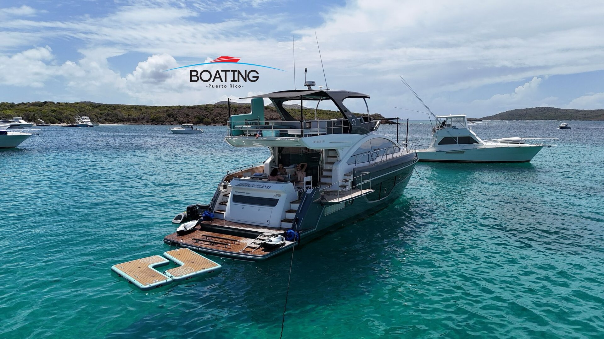 Schaefer 70ft luxury yacht in Puerto Rico, equipped with a Seakeeper gyroscopic stabilizer