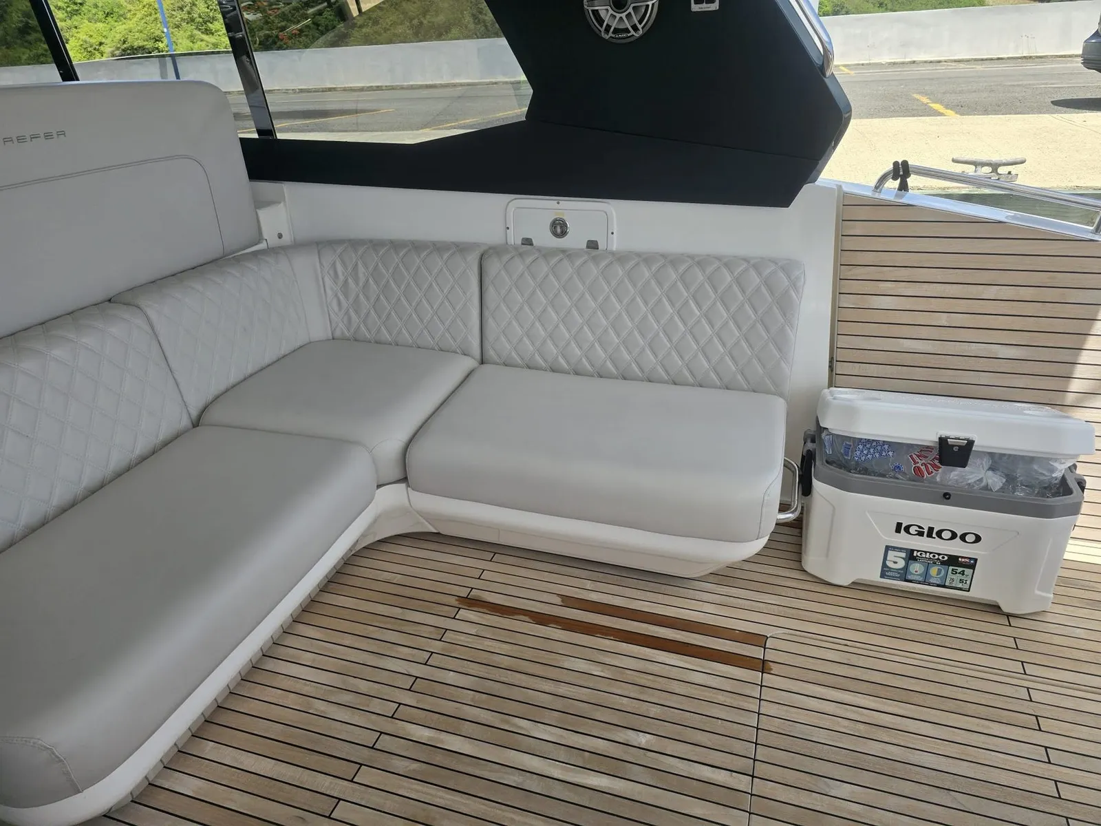 Cockpit seating and teak deck on the Schaefer