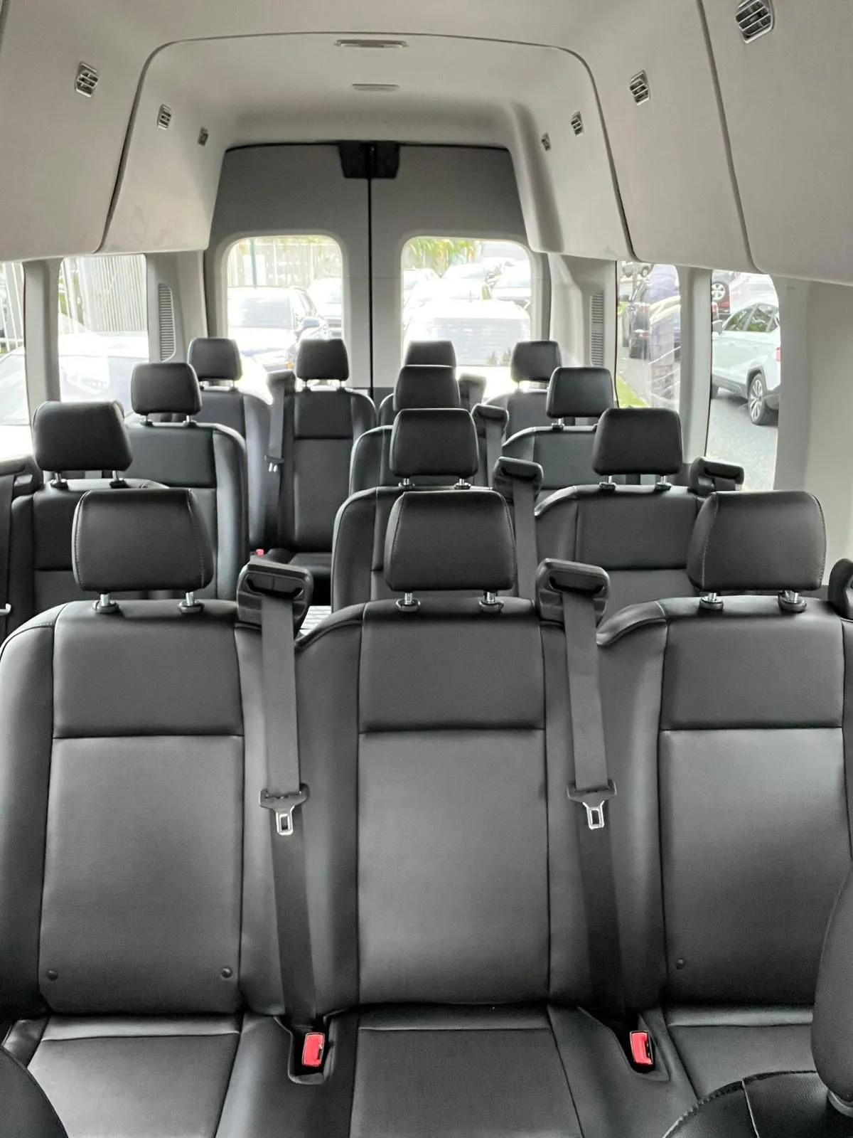 Limo Party Bus interior with lounge seating and party lights